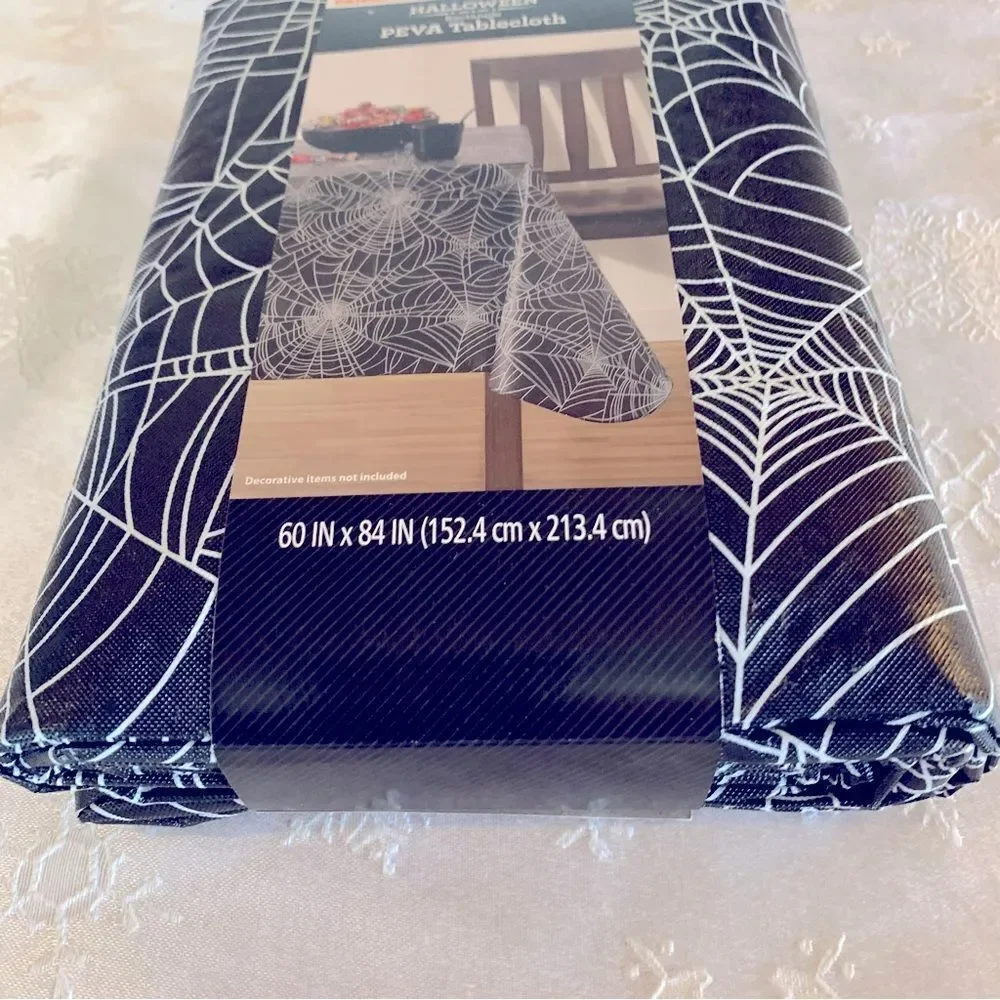 NWT Celebrate It Halloween Spiderweb Peva Tablecloth 69x84 Rectangle Gorgeous